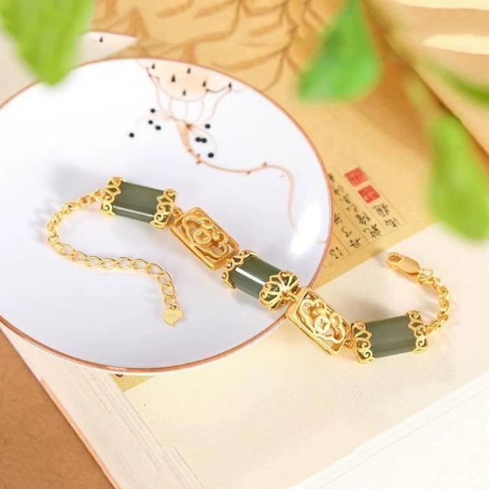 Gelang perak sterling asli untuk wanita alami Hotan Jade sapphire personalitas antik Ruyi gelang wan
