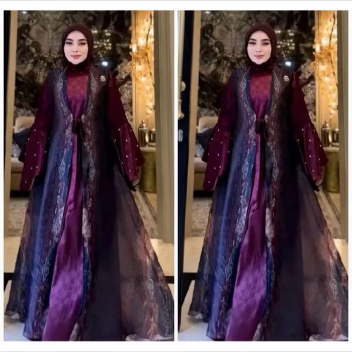 SHELLASAUKIA GAMIS OUTER BURGUNDY DRESS Terbaru STORE RAYA Cut Meyriska Bisa COD Gamis Swiss Set Hij