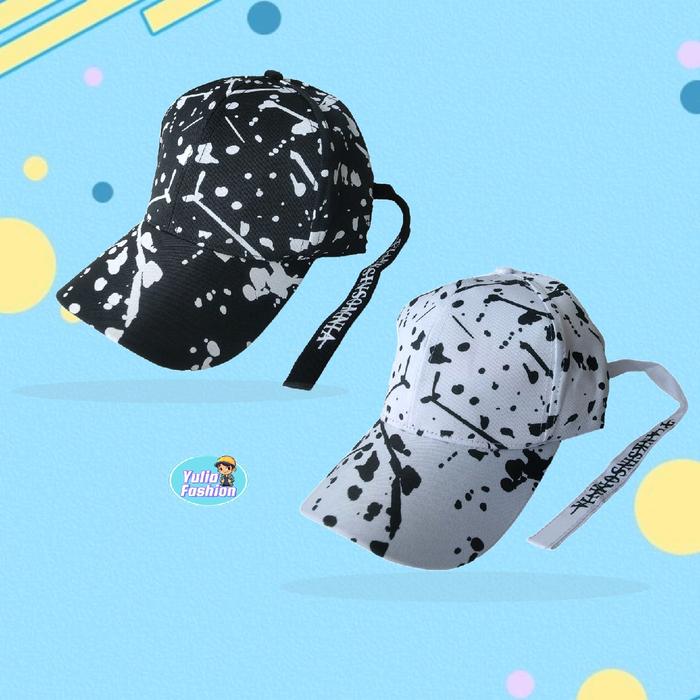 Topi baseball bercak tali panjang/topi korea topi pria wanita gaya korea