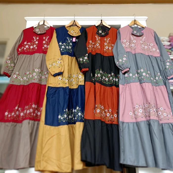 Gamis Dewasa Replika tuneeca by Crystal Formal Mewah Muslim Garis Wanita Dress Santai