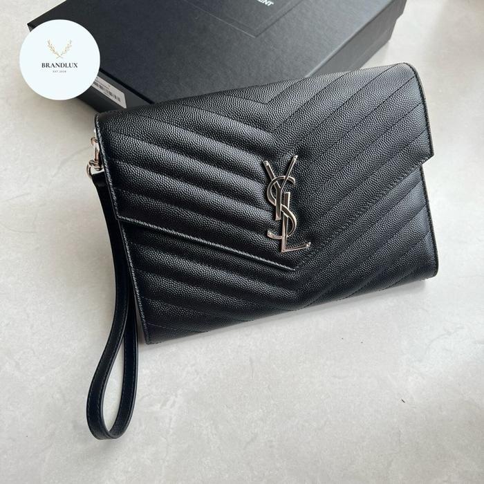 YSL MONOGRAM CLUTCH WITH WRISTLET BLACK SHW