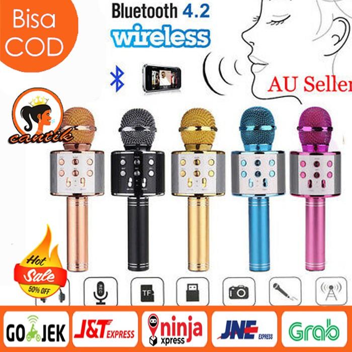 MICROPHONE MIC WS858 WS-858 PORTABLE MIKROFON BLUETOOTH WIRELESS SPEAKER KAROKEAN BANYAK WARNA