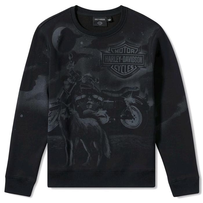 CREWNECK SWEATSHIRT HARLEY-DAVIDSON MEN'S LONE WOLF LOWRIDER BLACK | LONG SLEEVE PRIA | BAJU PANJANG
