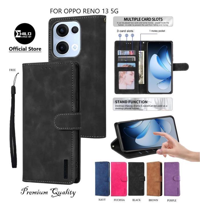 Wilocase Hp Untuk Oppo Reno 13 5G Super Premium Flip Case Kulit - Wallet Leather  Premium Tpu Cover 