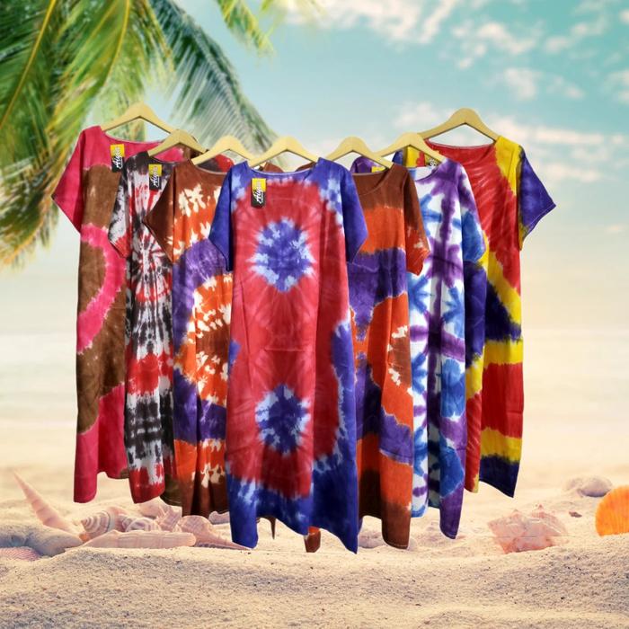 Daster Kaos Rayon Nyaman Motif Baju Tye Dye - Panjang 110-120cm - Busui, Lembut, Pendek, Kain, Tipis