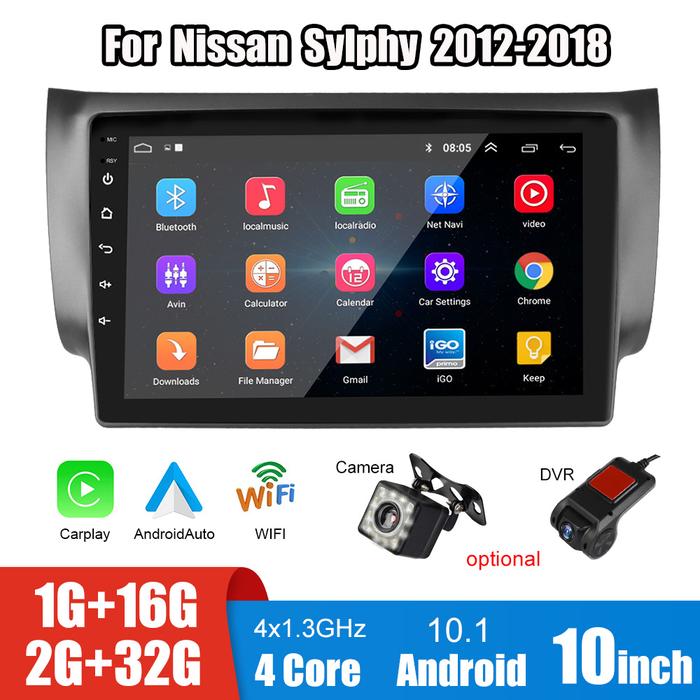 Autoradio 10" Screen Car Audio Radio Android Carplay Bluetooth DVD