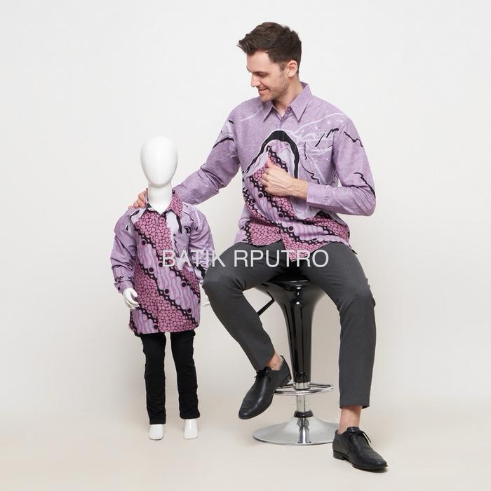 Kemeja Batik Couple ayah dan anak WARNA PINK SAKURA lengan panjang dan pendek lapisan furing katun h