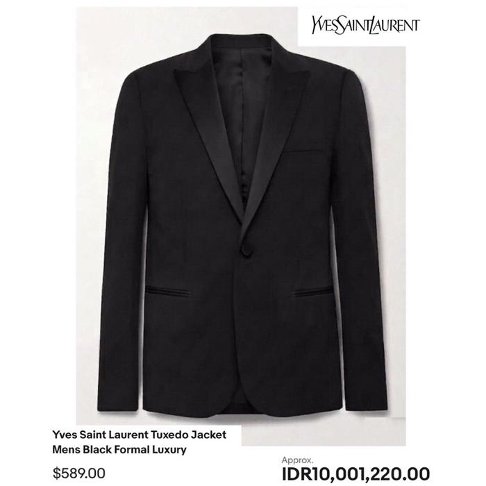 Yves Saint Laurent Mens Tuxedo Satin Trim One Button Jacket (Black)