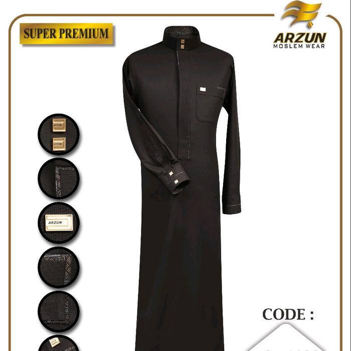 ARZUN Jubah Super Premium Pria Dewasa Model TC-1023 Hitam Mewah dengan Sentuhan Gold Elegan Bahan Le