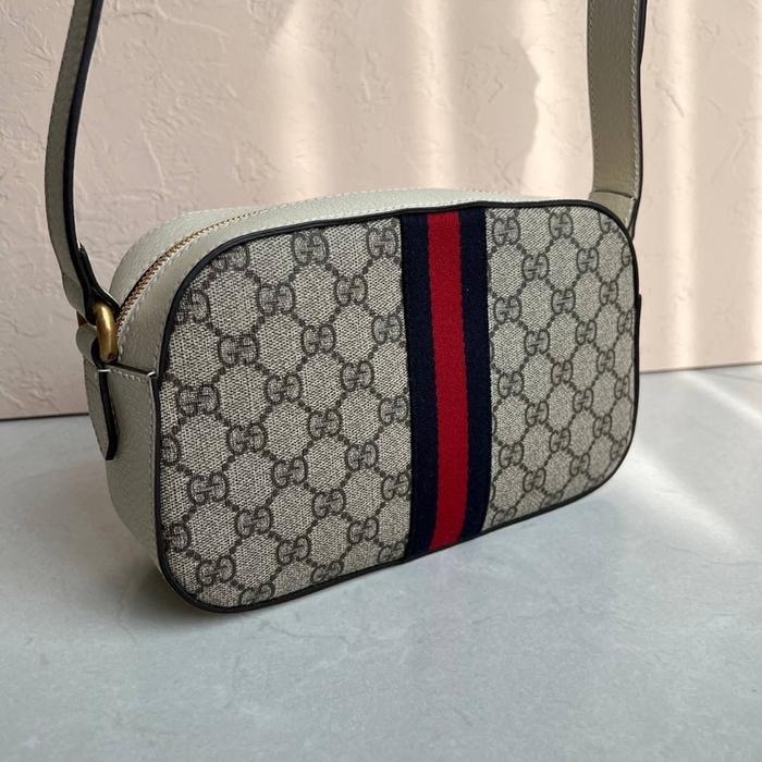 GUCCI GG OPHIDIA SMALL SHOULDER BAG IN BEIGE/EBONY/WHITE