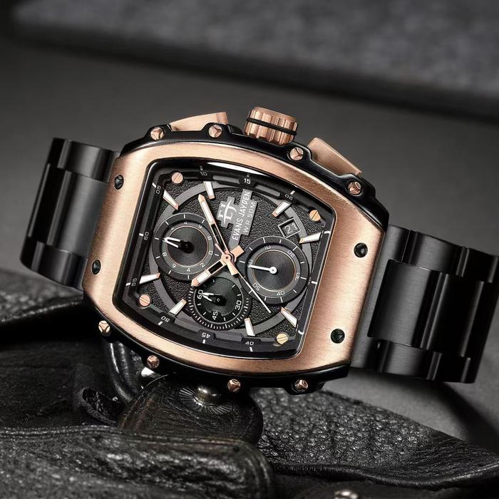 Evans Jayden Jam Tangan Pria 9599 Rantai Stainless Steel Chronograph Kaca Sapphire Water Resistant 5