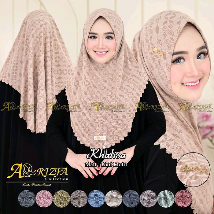 Kerudung Instan Muslim Wanita Dewasa Khalisa Arrizfa Knit Motif Premium - Khimar, Hitam