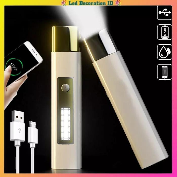 SENTER LED MULTIFUNGSI POWERBANK + SIDE LIGHT / SENTER CAS USB