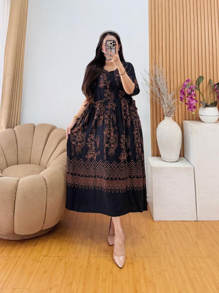 Daster Chibi Cabutan Motif Bunga Kotak Zig zag Bahan Rayon Adem Nyaman Busui Resleting Depan Tali Sa