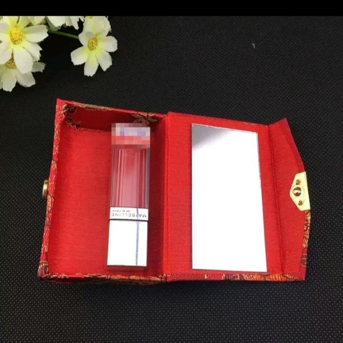Learher case / dompet penyimpanan lipstik warna Fuschia motif random dompet import