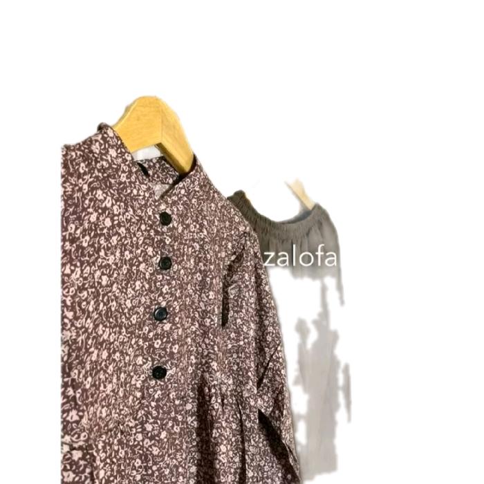 setelan wanita long tunik Rayon Celana Katun Muslim Motif Kulot