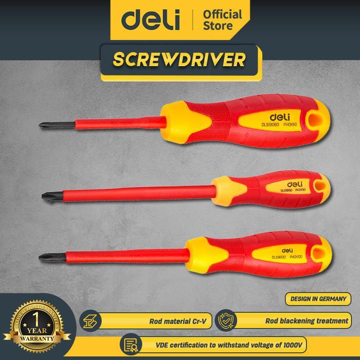 Deli Obeng Listrik Insulasi 1000 Volt / Insulated Phillips Screwdriver