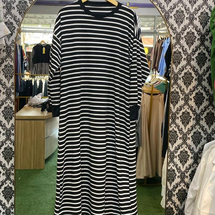 Gamis Motif garis garis bahan kaos premium