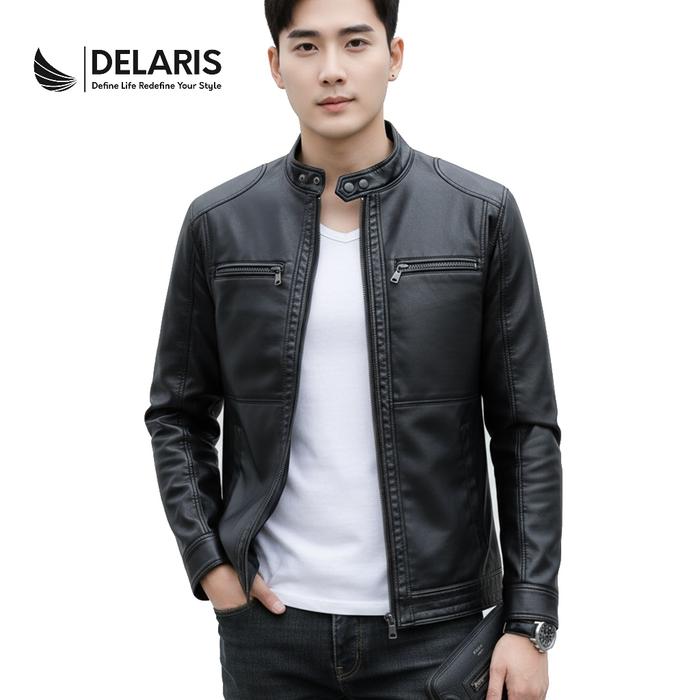 Delaris Jaket Kulit Pria Vector Hitam Cokelat