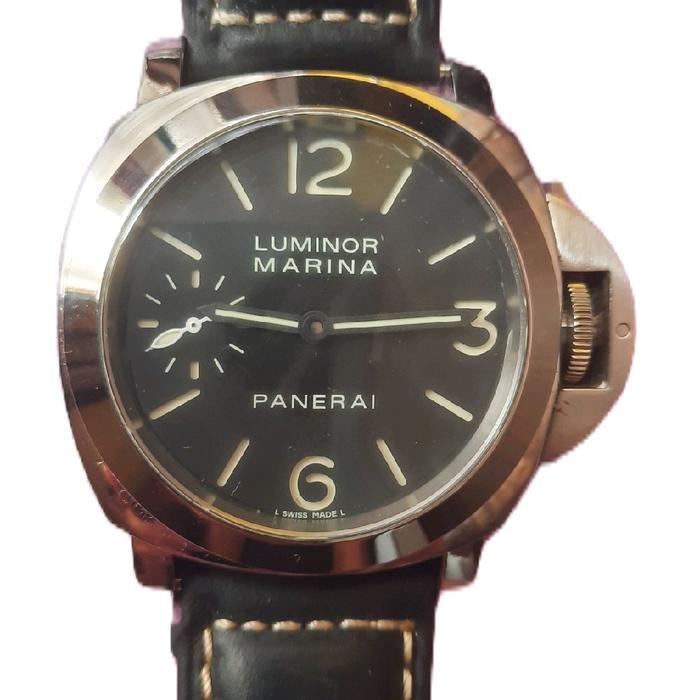 Panerai Luminor Marina Jam Tangan Pria dengan Tali Kulit Hitam dan Dial Hitam