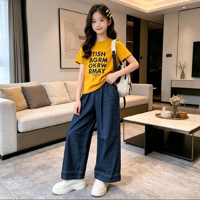 HG-099 SETELAN BAJU PENDEK ANAK PEREMPUAN IMPORT USIA 8-12 TAHUN SETELAN BAJU ATASAN KAOS LENGAN PEN