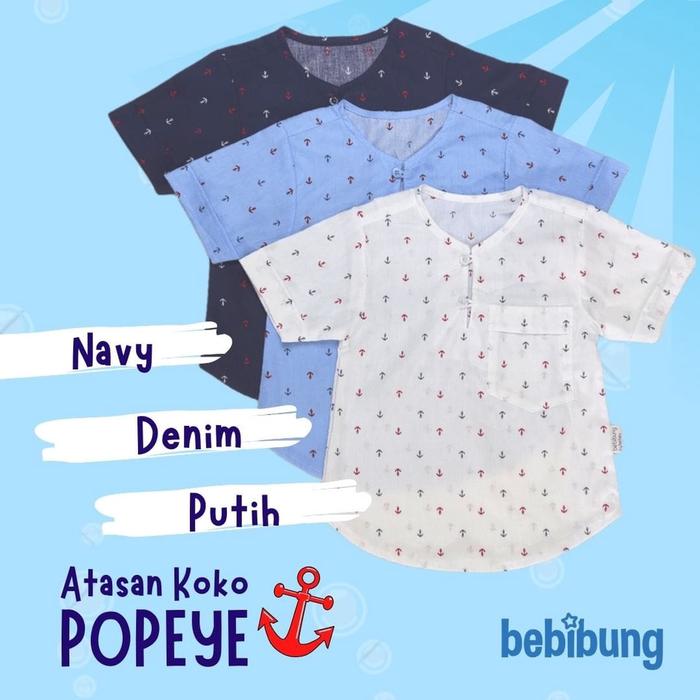 ATASAN POPEYE KOKO KEMEJA KOKO ANAK KEMKO BAYI ANAK BALITA KIDS TODDLER MUSLIM LEBARAN MOTIF NAVY LA