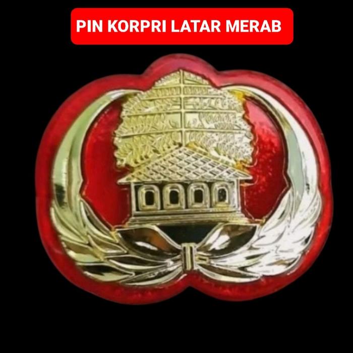 Pin lambang Korpri ASN PNS 3cm  Latar merah premium Magnet dan peniti bahan kuningan sepuh emas Gold