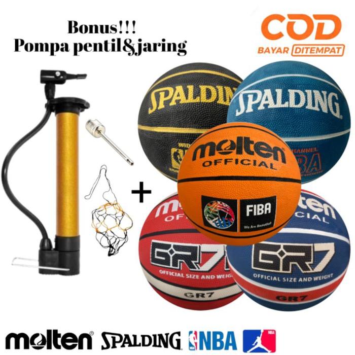 BOLA BASKET SPALDING NBA MOLTEN OFFICIAL SIZE 6&7 ORIGINAL/GRATIS POMPA PENTIL&JARING