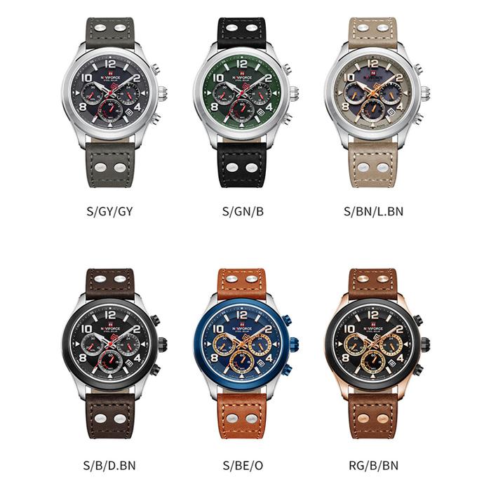 NAVIFORCE Men Automatic Mechanical Watch Retro Style 5ATM Waterproof Luminous Hands LED Leather Stra