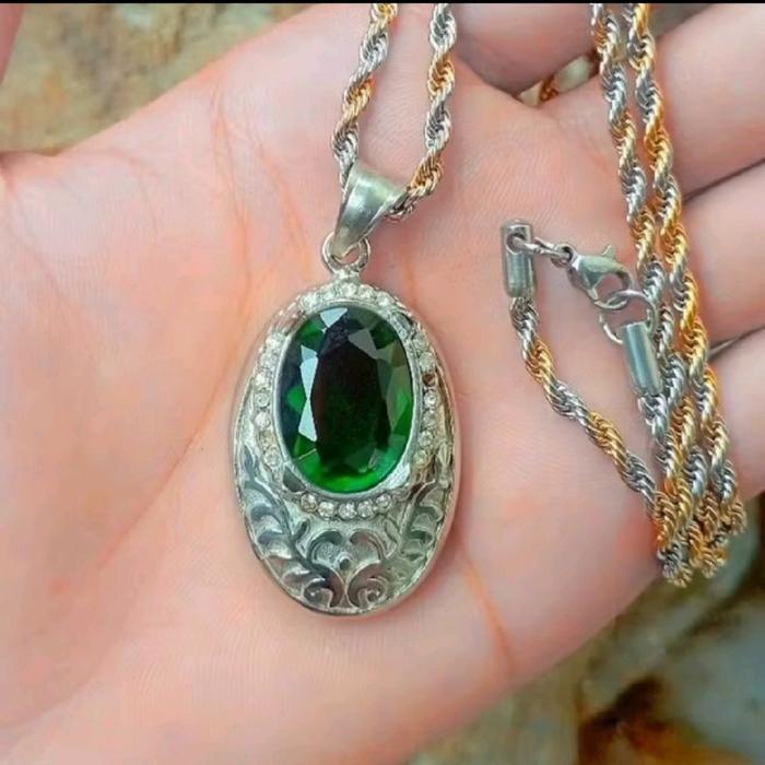 liontin kalung permata batu green topaz lengkap