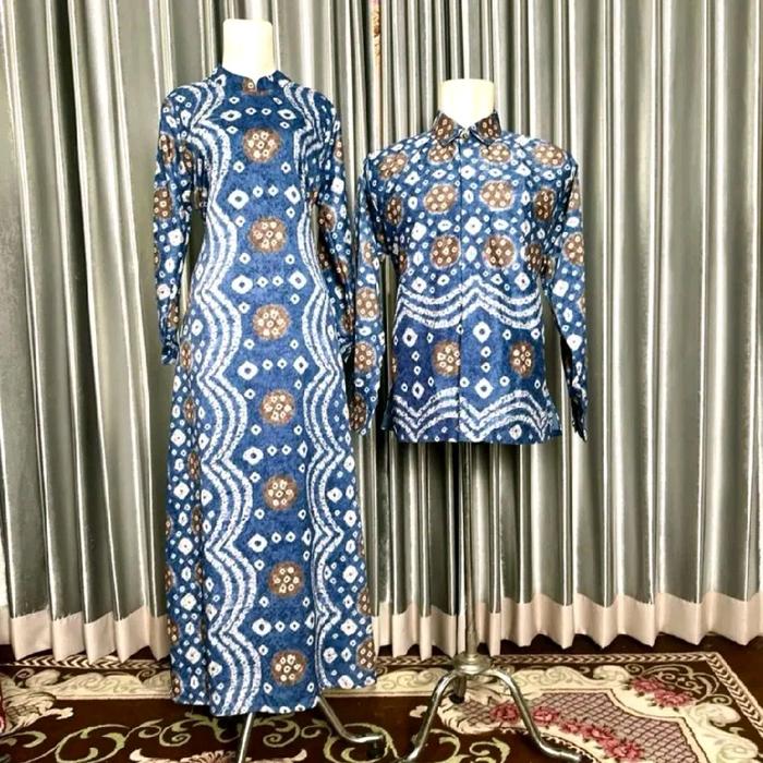 Couple Gamis Tunik Kemeja Pria Jumputan Bahan Sutra Silky Seragam Keluarga Kemeja Gamis Dan Tunik Si