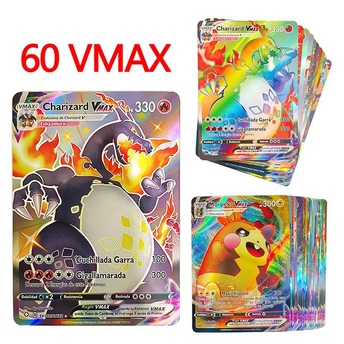 50-60 Buah Kartu Pokemon Kartu Vmax Spanyol Kartu Pokemon Bersinar