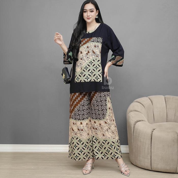 Setelan Sabita One Set Rayon Batik Abstrak Piyama Baju Tidur Modis