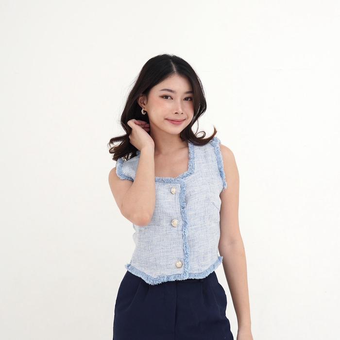 [ IZEL ] Mia Tweed Top | Tweed Crop Top Wanita | Atasan Tweed Elegan | Korean TweedTop