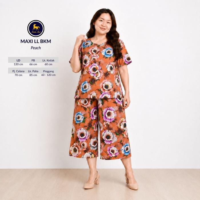 Batik Kuda Mas Setelan Jumbo Maxi LL LD 130 Piyama Wanita Celana Pendek Rayon Bunga Motif Nyaman Ata