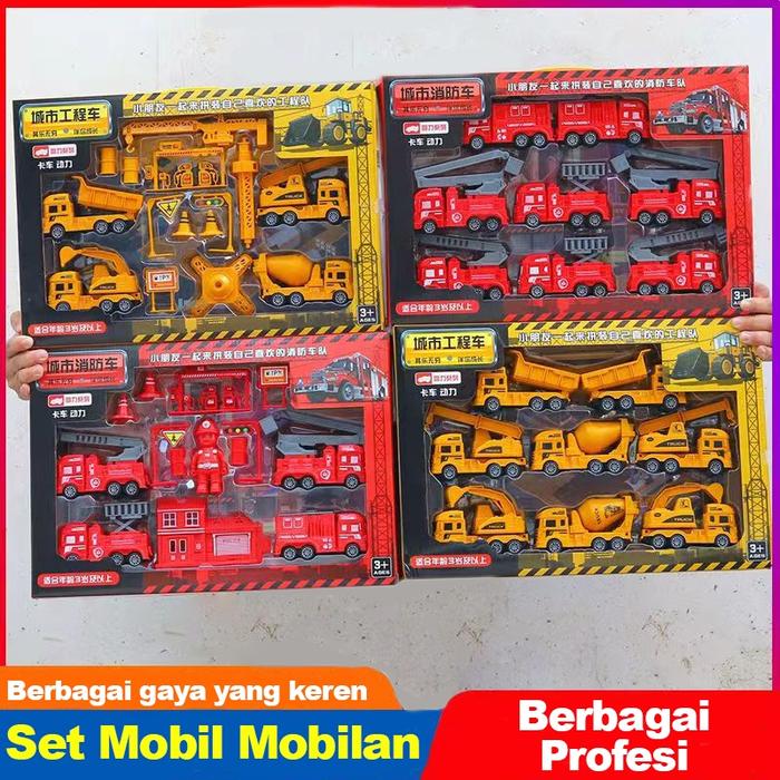 Mainan Satu Set Mobil Mobilan Berbagai Profesi / Mainan Mobil Mobilan Kontraktor Truck Mainan / Mobi