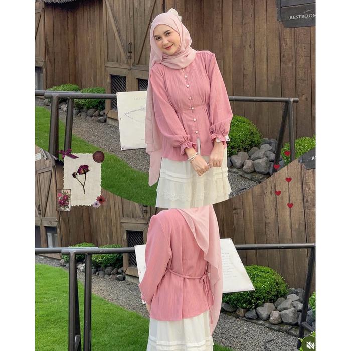 Mika Kalea Shirt Lady Crush - Blouse Atasan Kemeja Korean Flowy Wanita Kondangan Pasti Ori