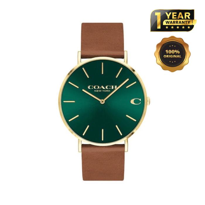 Coach Charles Green Dial Brown Leather Strap Watch for Men - 14602435