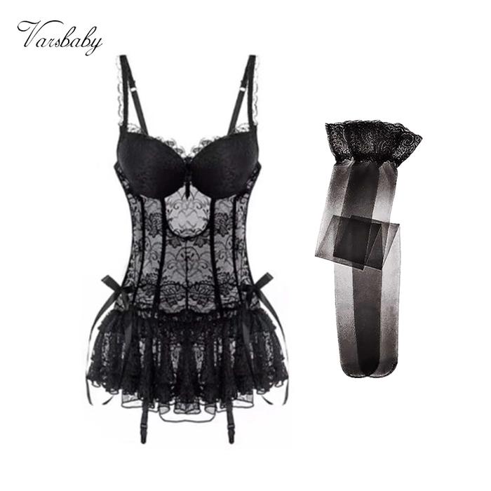 Varsbaby  2Pcs y Waist Corsets Black Charm Corset  Female Body