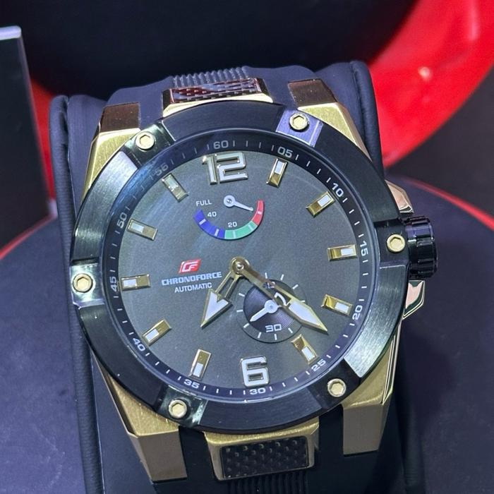 Chronoforce Jam Tangan Pria Automatic 5231G dengan Tali Karet Hitam dan Desain Elegan untuk Gaya Mod