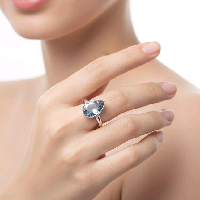 Cincin Perak Wanita Batu Permata Sky Blue Topaz