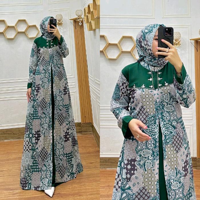 GAMIS CERUTI PRINTING AMANDA SET KERUDUNG TERBARU