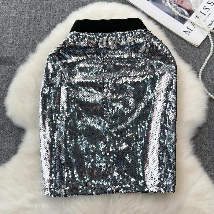 [READY] LP 62-82 Remy Silver Sequin Mini Skirt Rok Pesta Korean Style Premium Fairlady