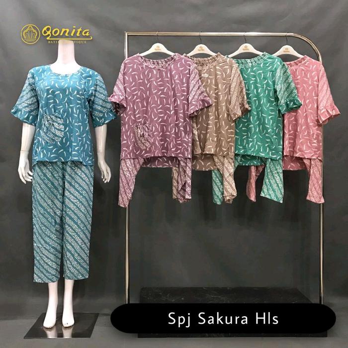 setelan qonita celana panjang baju pendek/setelan wanita/setelan kekinian/setelan rayon/setelan bati
