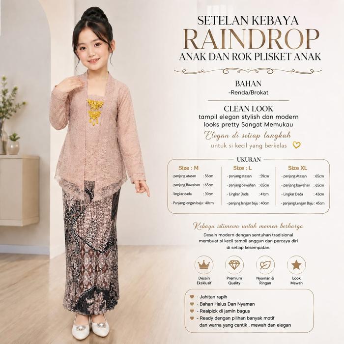 Setelan K a Anak RAINDROP Tradisional Sunda Desain Elegan dan Nyaman - Si er, FULL SET M = 4-6 THN