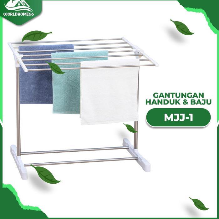 Worldhome66 Rak Gantungan Handuk Stainlees Jemuran Handuk Lipat Jemuran baju jemuran Serbaguna Porta
