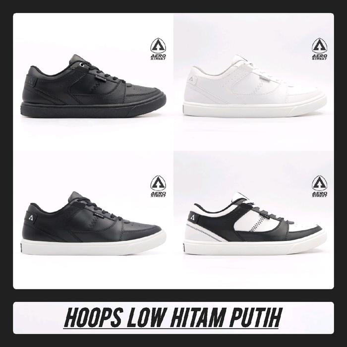 Aerostreet 37-44 Hoops Low Hitam Putih | Aerostreet Hoops Low | Aerostreet Hoops Low Hitam Putih | A