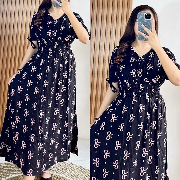 Chika dress serut tangan bahan rayon premium