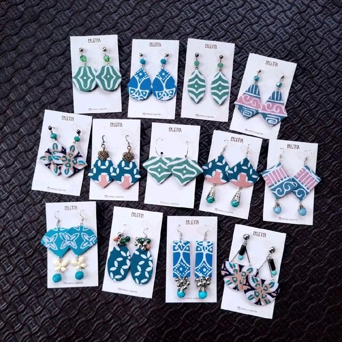 Anting Batik Etnik Mix Hijau tosca