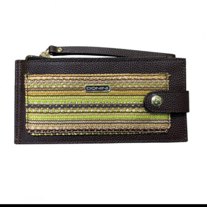 Donini Claire A878 Dompet Wanita dengan Desain Garis Warna Hijau dan Coklat